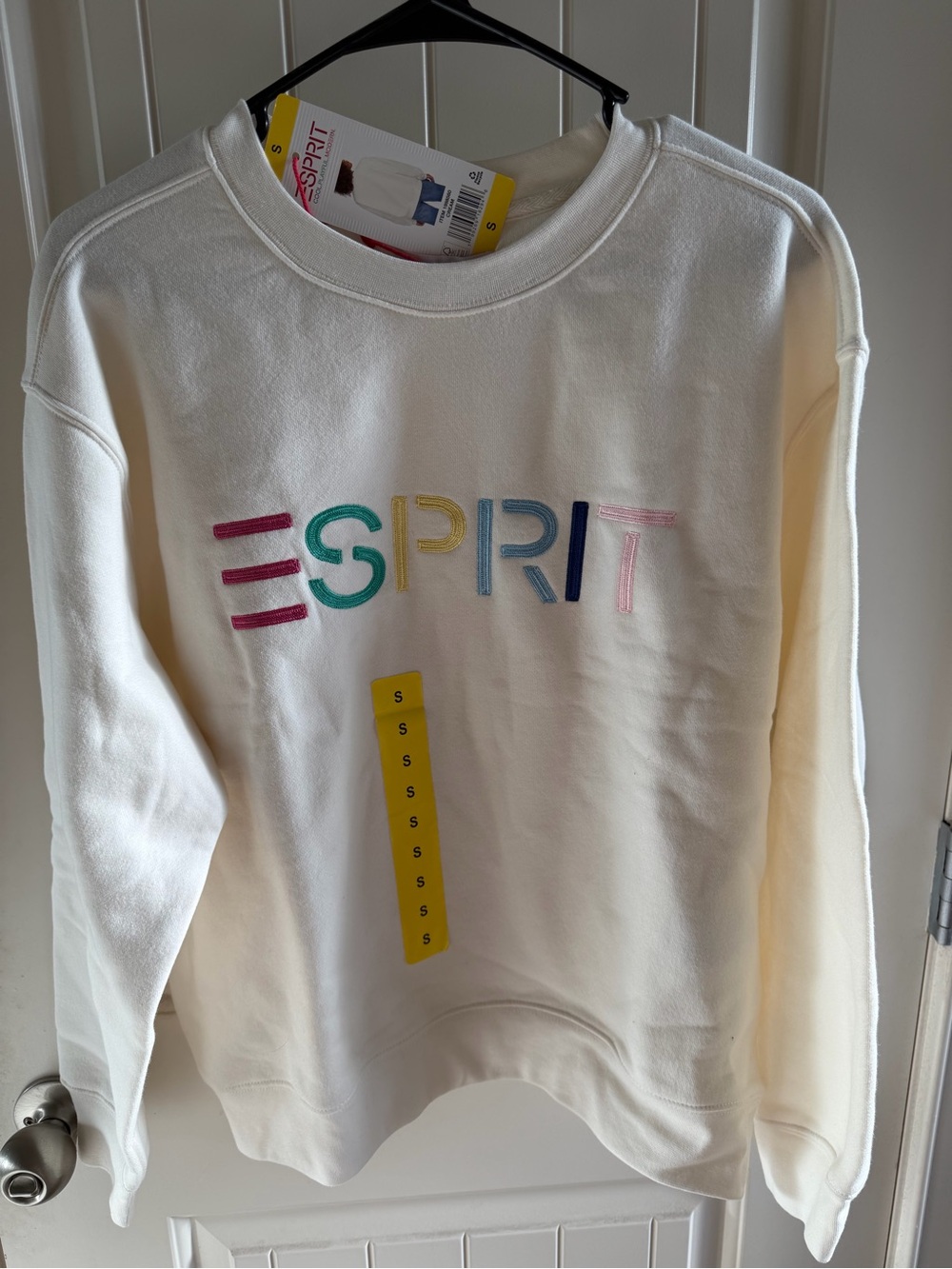 ESPRIT Cream Crewneck Sweatshirt with Multicolor Embroidered Logo